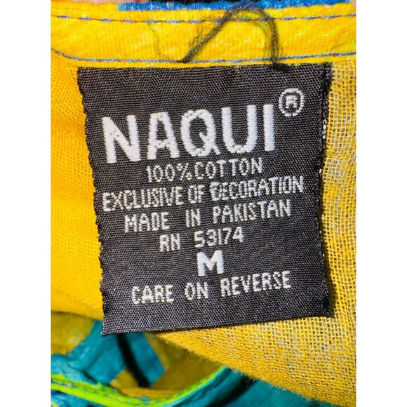 Colorful Naqui Button-Front Maxi Dress M 100% Cotton Boho Pleated Babydoll Artsy - Picture 6 of 8